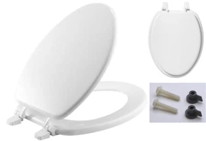 Elongated Closed Front Toilet Seat in White, Enameled Wood, High-Gloss Finish - Picture 1 of 12