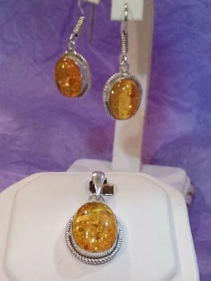 COLGANTE Y PENDIENTES ÁMBAR SS Chapados Foto 1 de 4