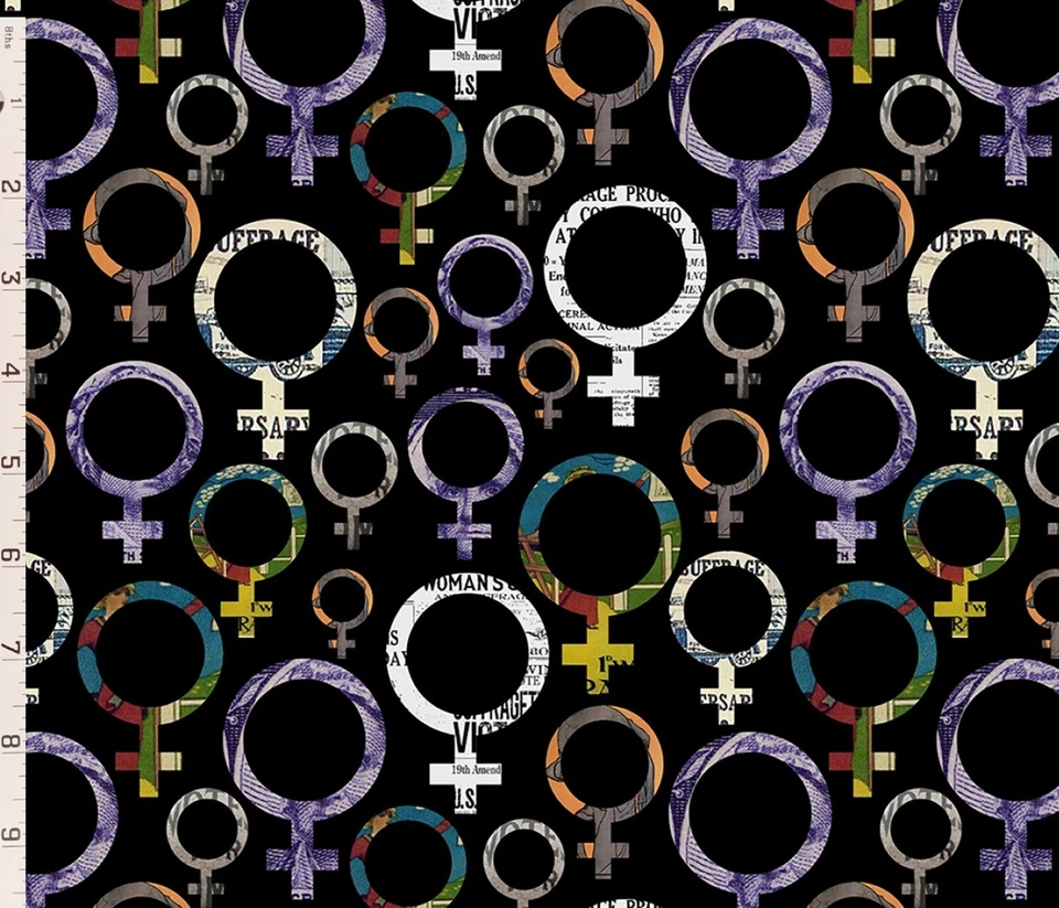 Votes for Women Venus Symbol Digital Cotton Fabric Benartex Suffrage Feminism - Image 1 of 1
