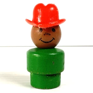 Vtg Fisher Price Little People African American Cowboy Green Body Red Hat READ - Picture 1 of 4