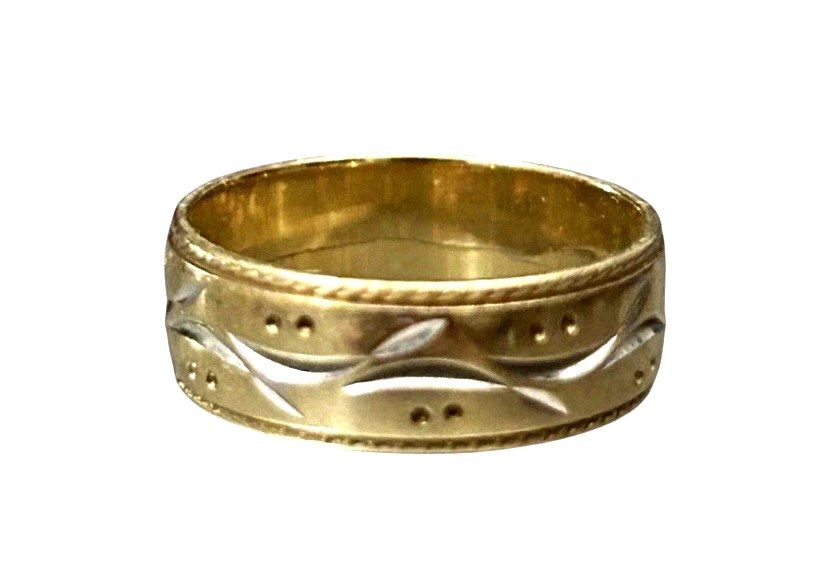 Anillo de boda tallado en arte de oro de 14k talla 6,25 WG YG 2 tonos 4,3 g 7 mm vintage Foto 1 de 4