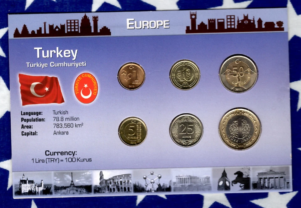 Littleton World Coin Set Turkey UNC 2011-2013 1 Lira 2012  1,5,10 Kurus 2013 - Image 1 of 2