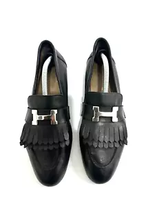 Hermes Black Goatskin Womens Paris Loafers Size 37 EU| 7 US | 4 Uk - Picture 1 of 9