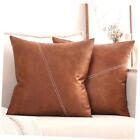  Set Of 2 Faux Leather Decorative Throw Pillow 22x22 Inch(pack Of 2) Cognac