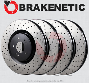 FRONT+REAR BRAKENETIC Premium Cross Drilled Brake Rotors w/AKEBONO BPRS71492