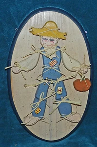 NICE VINTAGE LARGE JOINTED SCARECROW WOOD PLAQUE! THANKSGIVING/FALL! SIGNED! - Picture 1 of 4