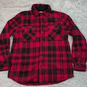 Boston Traders Shirt Mens M Red Plaid Button Up Logger Flannel Fleece Lined - Picture 1 of 9