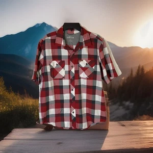 Orvis Shirt Mens Large Red Gray Plaid Short Sleeve Button Up Outdoors - Picture 1 of 8