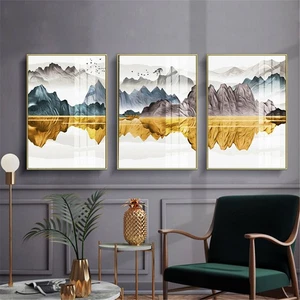 Abstract Golden Landscape Canvas Art Poster Painting Wall Nordic Room Home Decor - Picture 1 of 12