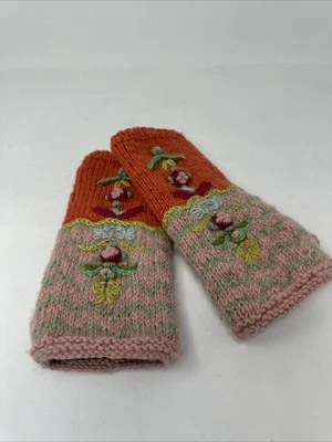 Guantes de nudo francés 100 % lana hechos a mano en Nepal sin dedos de diseño floral  Foto 1 de 4