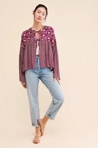 NWT Free People Malia Babydoll Jacket Size Large Pink beaded Floral Z171-42 - Picture 1 of 7