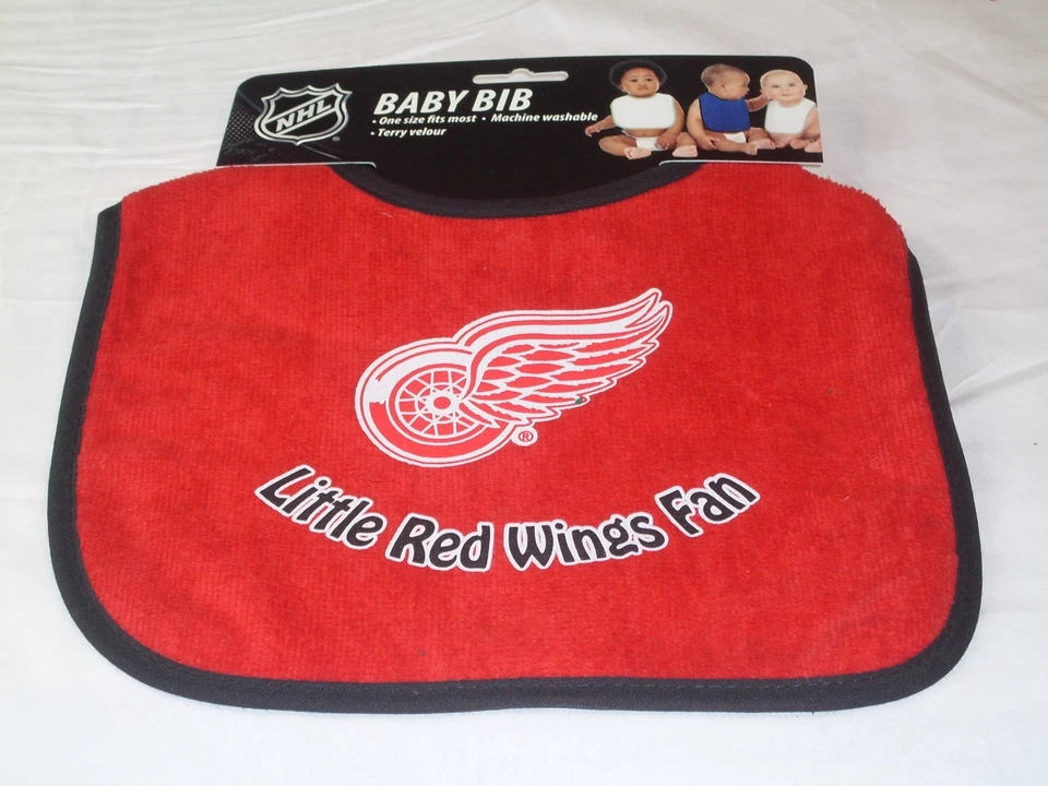 NHL DETROIT RED WINGS INFANT BABY BIB RED w/ BLACK TRIM by WinCraft   - Image 1 of 1
