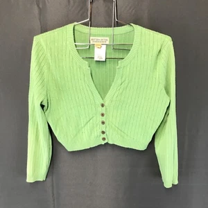 Next Era Couture Juniors Long Sleeve Button Front Cropped Green Sweater Medium - Picture 1 of 18