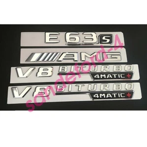 Chrome E63s AMG V8 BITURBO 4MATIC+ Trunk Fender Badges Emblems for Mercedes Benz - Picture 1 of 12