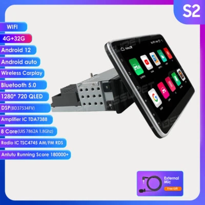 Single Din 10.1" Android12 QLED 8Core 32GB Car Stereo GPS Radio Auto Carplay DSP - Image 1 of 4