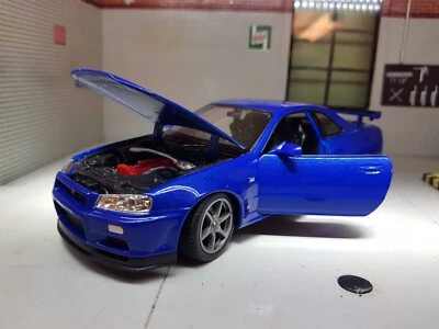 Nissan Skyline R34 GTR Blue GT-R Detailed Welly Diecast 1:24 Scale Model Car - Image 1 of 4