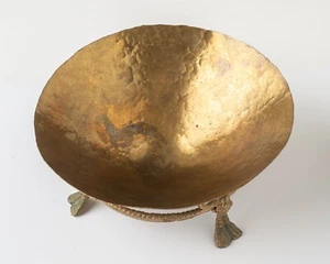 Solid Brass Hand Hammered In China Vintage 8.5" Bowl  with Stand - Picture 1 of 9