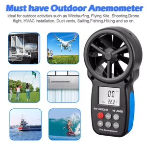 Digital Anemometer Wind Speed Meter w/Backlit LCD Measuring Temp and Max/Min/AVG - Picture 1 of 11