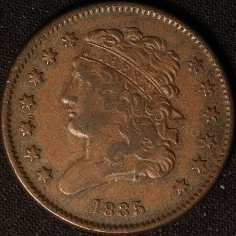 1835 "CLASSIC HEAD" HALF CENT, TOUGH DATE, CLASSIC COPPER, HOT! Cover