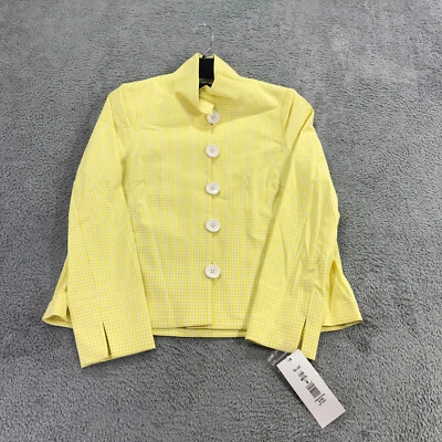 NINA MCLEMORE 夹克女式中号外套西装外套格子秋千黄色白色 $ 795 — 第 1/4 张图片