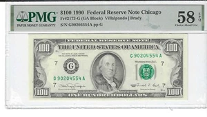 $100 Chicago 1990 Federal Reserve Note PMG 58 - Picture 1 of 2