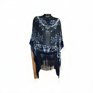 Vintage Y2K BOHO Velvet Burn Out Silk Blouse Top Fringe Shawl Fairy Witchy Goth - Picture 1 of 12