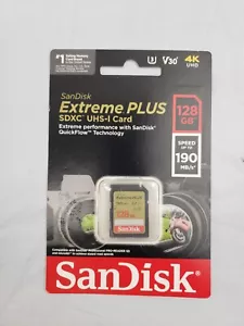 New SanDisk - Extreme PLUS 128GB 4K UHD SDXC UHS-1 Memory Card - Picture 1 of 2