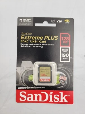 New SanDisk - Extreme PLUS 128GB 4K UHD SDXC UHS-1 Memory Card - Image 1 of 2