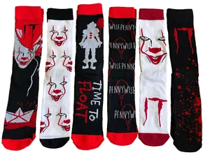 New IT Horror Movie Scary Clown Pennywise 6 Pairs Novelty Casual Crew Cut Socks - Picture 1 of 5