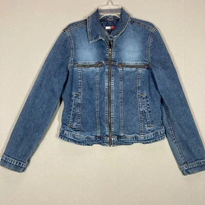 Vintage Tommy Hilfiger Youth Girls Size XL Denim Jean Jacket Y2K 2000s Flag Logo - Picture 1 of 12