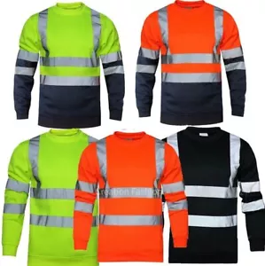 Hi Viz VIS Abbigliamento da Lavoro Sicurezza Manica Lunga Pullover Riflettente Girocollo Felpa - Foto 1 di 17