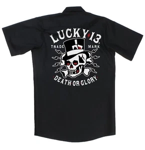 Camisa de trabajo Lucky 13 Death or Glory Skull gótica tatuaje punk con botones LM6850DO - Imagen 1 de 4
