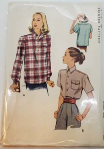 1940s Ladies WWII blouse, work wear, McCall's #6709 sz:14 Bust: 32 Western Pocke - Picture 1 of 4