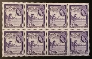BRITISH GUIANA 1954 Elizabeth II ERA BLOCK STAMPS Sc 256. SG 334 BLOCK OF 8 MNH 