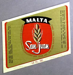 Cervecería San Juan MALTA SAN JUAN etiqueta PUERTO RICO 12oz - Imagen 1 de 1