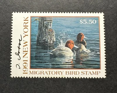 WTDstamps - 1991 NOVA YORK - Selo de Pato do Estado - Estado perfeito estado OG NH **ASSINADO PELO ARTISTA** - Imagem 1 de 2