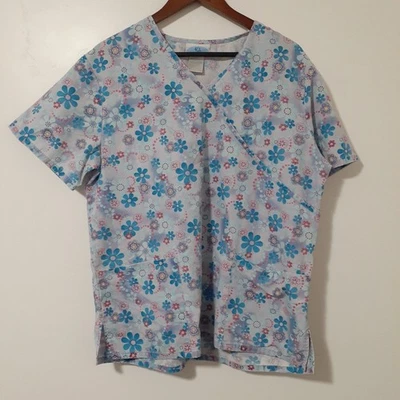 SB Scrubs Floral Print Mock Wrap Scrub Top Size Large Nursing Medical - Image 1 of 4