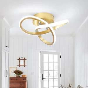 Led Hallway Light Fixtures Modern LED Ceiling Light 6000K Gold Semi Flush Mou... - Picture 1 of 6