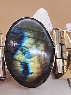 Bracelete DAVID JEFFERY Black Water Buffalo Horn/Labradorite/Tom Dourado  - Imagem 1 de 4