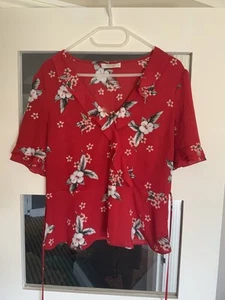 Red Floral Top By Oasis Size 12, With Peplum , Pre Loved - Picture 1 of 2