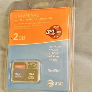 SanDisk 2GB microSD Card with Adapter AT&T New Sealed New Sealed  Packaging - Picture 1 of 7