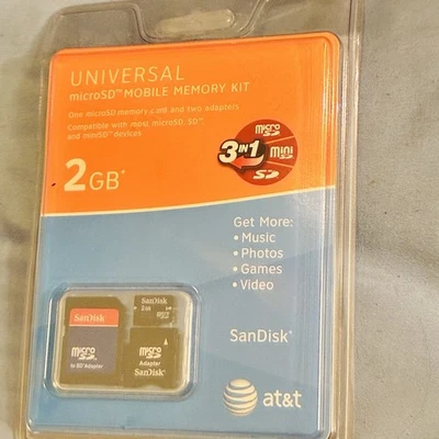 SanDisk 2GB microSD Card with Adapter AT&T New Sealed New Sealed  Packaging - Image 1 of 4