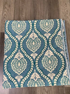 Turquoise / Cream Upholstery Fabric Chenille Linen - Image 1 of 4