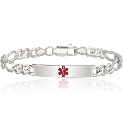 925 Sterling Silver Medical Alert Figaro Mariner Link ID Bracelet - Image 1 of 4