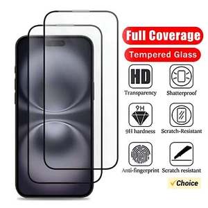 Screen Protector For iPhone 16 15 14 13 12 11 Premium Full Cover Tempered Glass - Picture 1 of 6