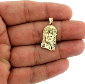 Mens Real 10K Yellow Gold Diamond Cut Jesus Head Face Pendant, 10KT Gold Charm - Picture 1 of 7
