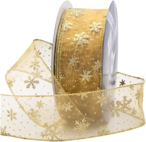 Organza Glitter Wired Sheer Christmas Ribbon - 2.5" (#40) Snowflake Design for F - Picture 1 of 7
