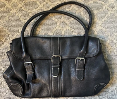 Vtg FOSSIL Black Leather Double Handle Purse  75082 - Image 1 of 4