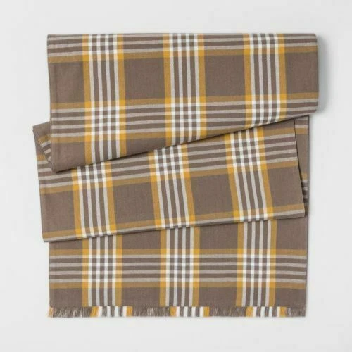 Threshold Brown Yellow Plaid Table Runner  20" x 90"  Extended Length and Width - Image 1 of 1