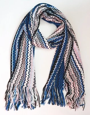 NUEVO CON ETIQUETAS Auténtico MISSONI Etiqueta Naranja Patrón Zigzag Mezcla LANA TEJIDO Bufanda Larga Foto 1 de 4